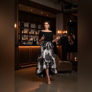 R & M Richards Black and Grey High Low Dress